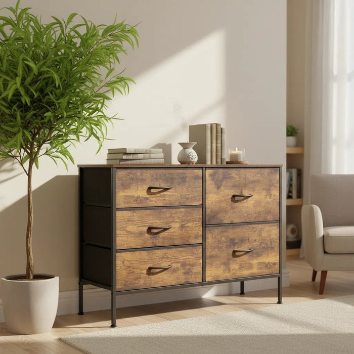 Betcozy 5-Drawer Storage Dresser, TV Stand with Storage, Organize Cabinet for Living room, Entry Way, Office,Brown