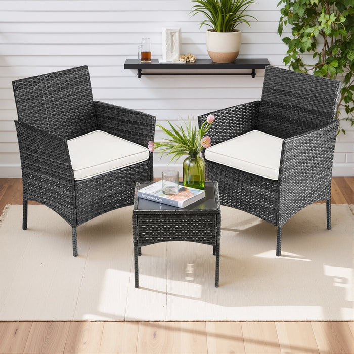 Simenmax Patio Furniture Set 3 Pieces, Outdoor Wicker Furniture with Coffee Table, Modern Rattan Patio Chairs Conversation Sets with Sofa for Garden, Terrace, Porch, Balconies, Lawns, Black