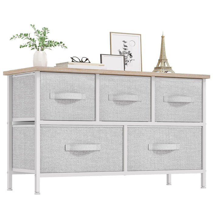 Blorly 5 Drawers Dresser, Storage Dresser Organizer with Drawers, Chest of Drawers, Dresser with Metal Frame and Wood Tabletop for Bedroom, Guest Room, Closet, Entryway, Nursery, Light Gray