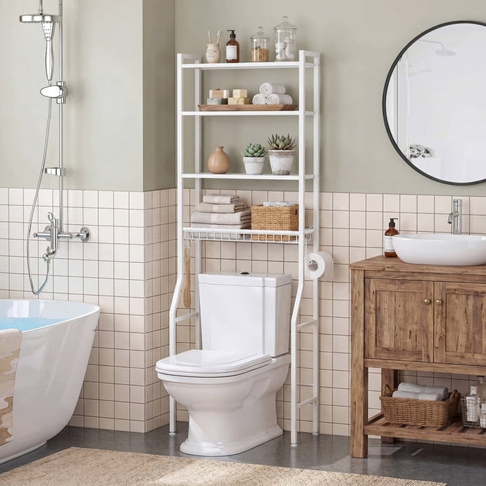 Betcozy 4-Tier Over-The-Toilet Storage Rack, Space Saving Bathroom Organizer with Side Hooks,White