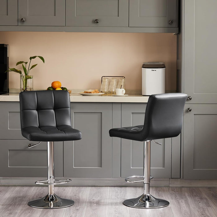 Taoset Swivel Bar Stools Set of 2, Armless Adjustable Barstools, PU Leather, Thickened Seat Cushion Square Island Barstools with Back, Black
