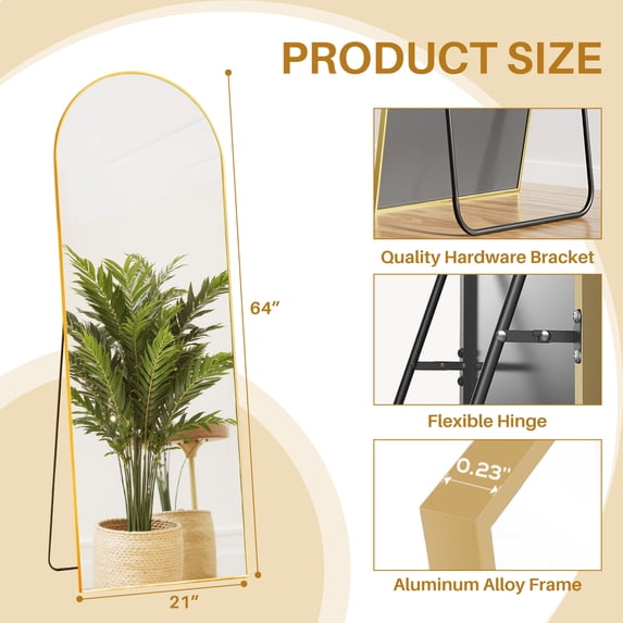 Parcus Full Length Mirror with Stand, Shatterproof Floor Mirror for Bedroom, Living Room, Wall Mounted or Leaning, Aluminum Frame Body Mirror