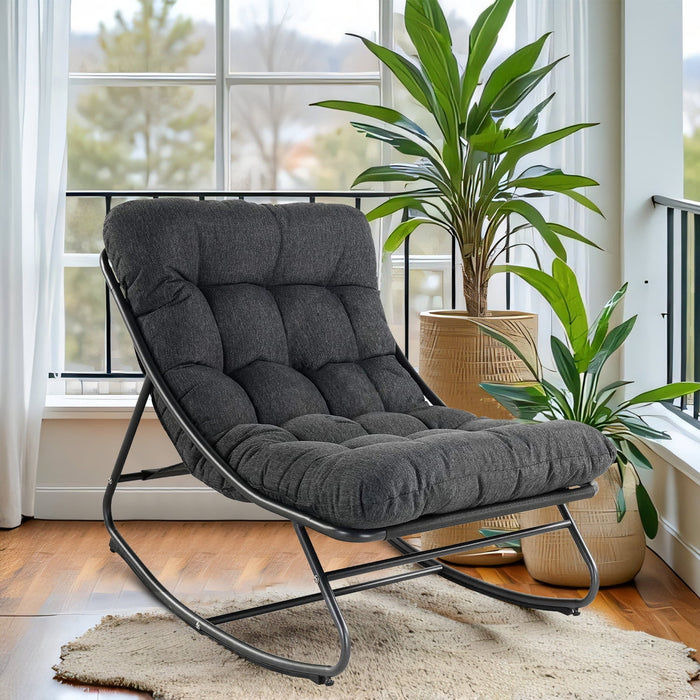Blorly Indoor &Outdoor Oversized Rocking Chair, Comfy Reading Chairs Set with Padded Cushion for Movie Watching, Leisure,Relaxing, Dark Grey