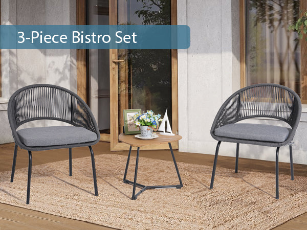 3 Pieces Rocking Bistro Set, Patio Rattan Furniture Conversation Chairs with Coffee Table & Cushions for Balcony Porch Poolside