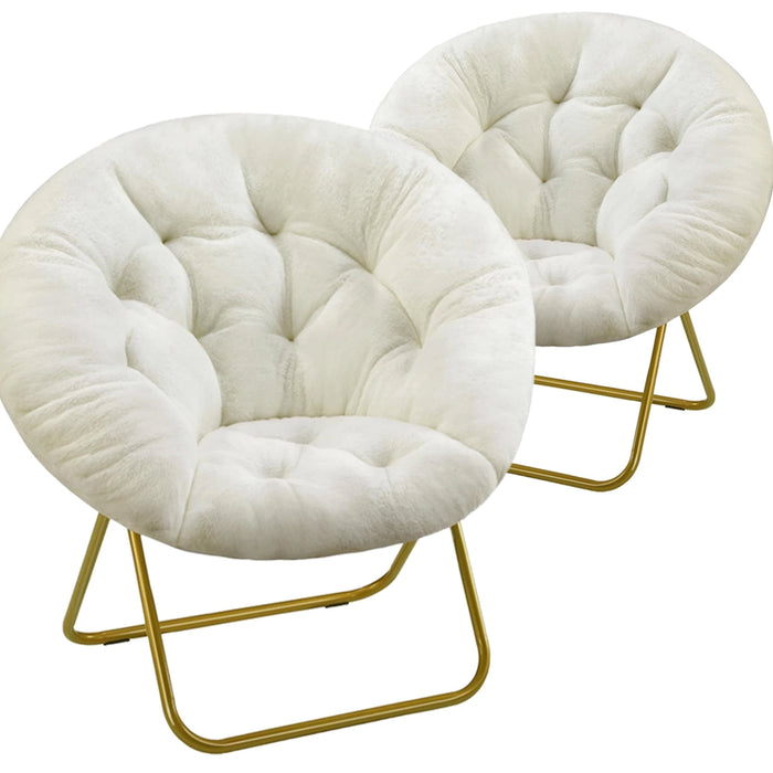 Blorly Accent Chair, Folding Living room Saucer Chair with Faux Fur Padded for Lounge Reading, Metal X-Large