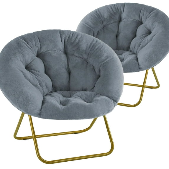 Blorly Cozy Saucer Chair, Foldable Lounge Faux Fur Seat for Home & Camping, Soft Padded Cushion with Metal Frame, Design for Kids & Adults
