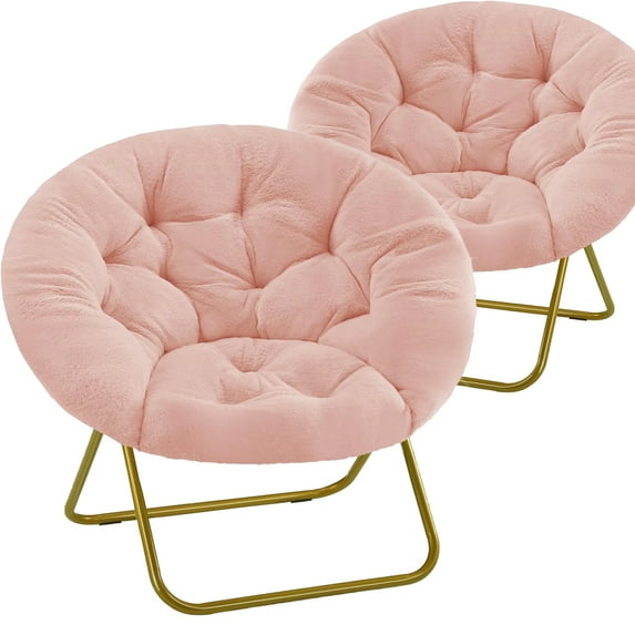 Blorly Cozy Saucer Chair, Foldable Lounge Faux Fur Seat for Home & Camping, Soft Padded Cushion with Metal Frame, Design for Kids & Adults