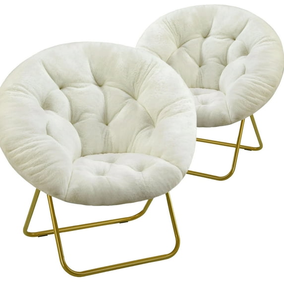 Blorly Cozy Saucer Chair, Foldable Lounge Faux Fur Seat for Home & Camping, Soft Padded Cushion with Metal Frame, Design for Kids & Adults