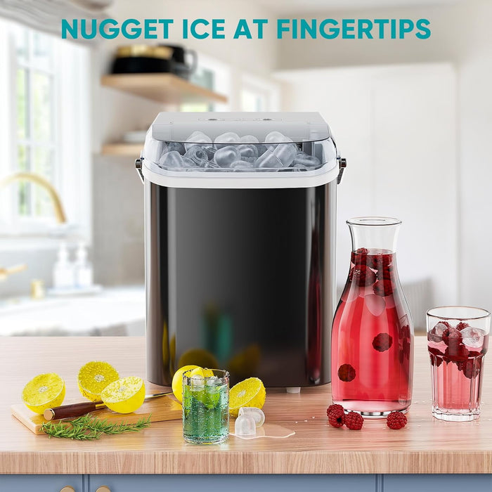 Blorly Ice Maker, Portable Countertop Icemaker Machine, Self Cleaning Quiet 2 Sizes Bullet Cubes Makers, 9 Cubes in 6 Mins, 26lbs/24Hrs with Ice Scoop, Basket for Home Kitchen Party,White