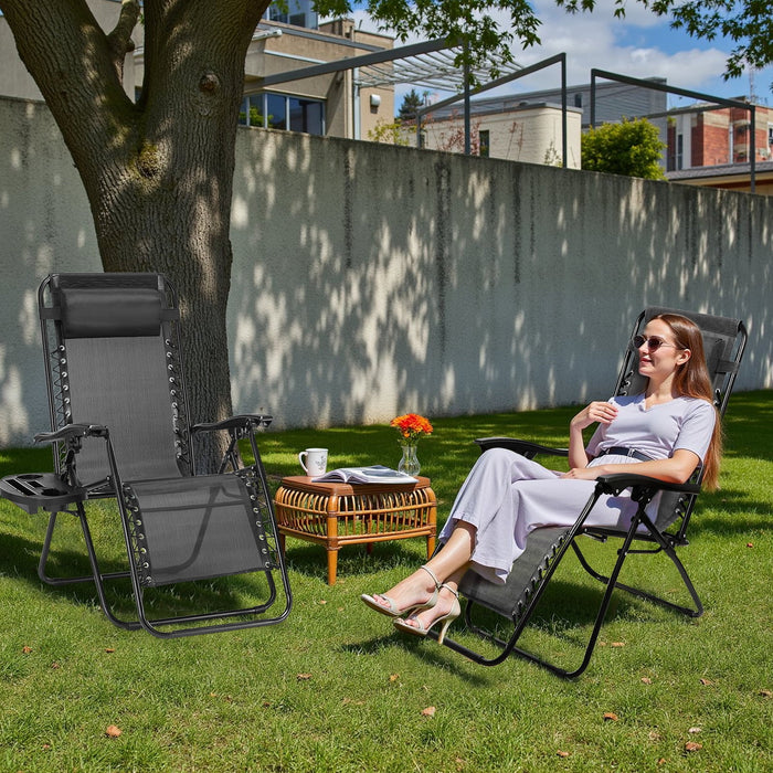 Adjustable Zero Gravity Chair Set of 2 , With Pillow and Cup Holder, Lounge Chair Recliners for Patio, Poolside, Garden, Backyard, Lawn