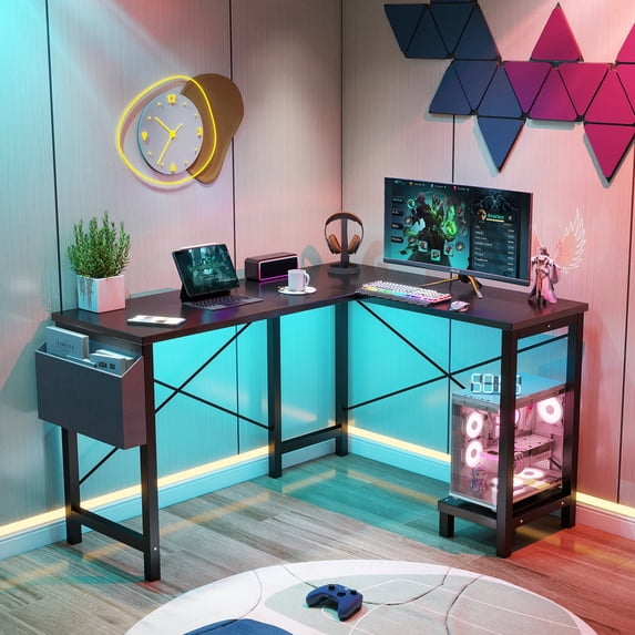 Aidoly 50" Corner Workstation with CPU Stand & Storage - Reversible L-Shaped Computer Desk for Home Office & Gaming