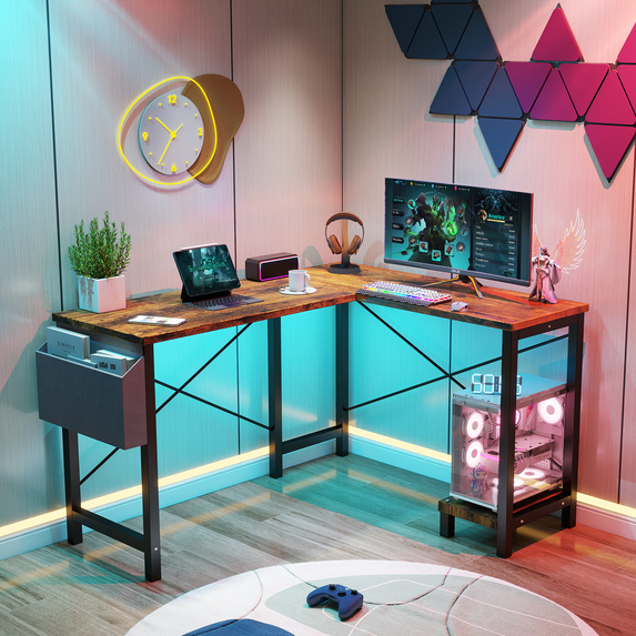Aidoly 50" Corner Workstation with CPU Stand & Storage - Reversible L-Shaped Computer Desk for Home Office & Gaming