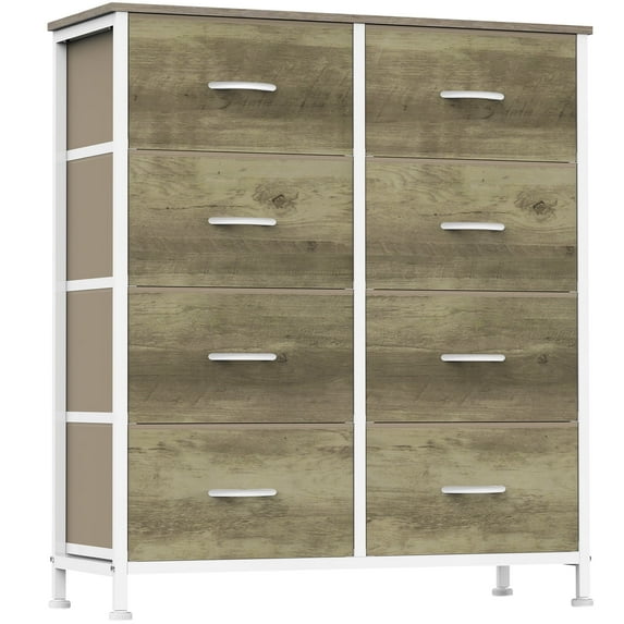 Aidoly Dresser for Bedroom, 8 Storage Drawers, Anti-Tip Fabric Closet Chests Organizer Tower Furniture with Wooden Top Metal Frame for Clothes, Living Room, Hallway, Entryway