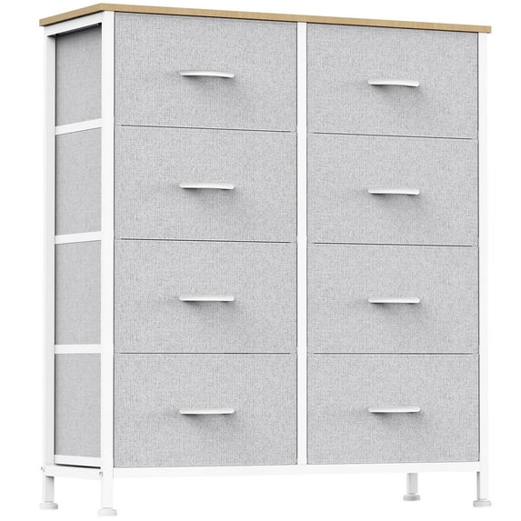 Aidoly Dresser for Bedroom, 8 Storage Drawers, Anti-Tip Fabric Closet Chests Organizer Tower Furniture with Wooden Top Metal Frame for Clothes, Living Room, Hallway, Entryway