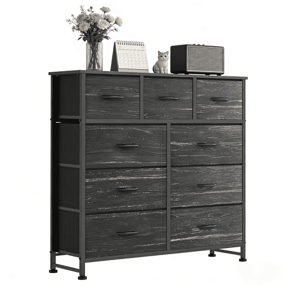 Aidoly 9-Drawer Dresser with Wooden Top, Adjustable Feet, Sturdy Metal Frame Dressers for Bedroom, Living Room