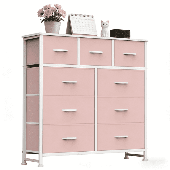 Aidoly 9-Drawer Dresser with Wooden Top, Adjustable Feet, Sturdy Metal Frame Dressers for Bedroom, Living Room