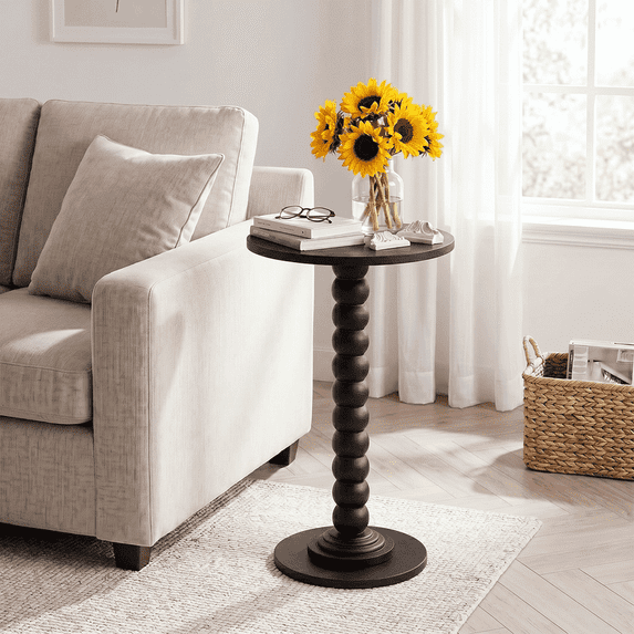 Aidoly Compact Round Side Table for Tight Spaces, Accent End Table with Real Wood Leg, Drink Stand & Nightstand for Living Room, Bedroom, Office