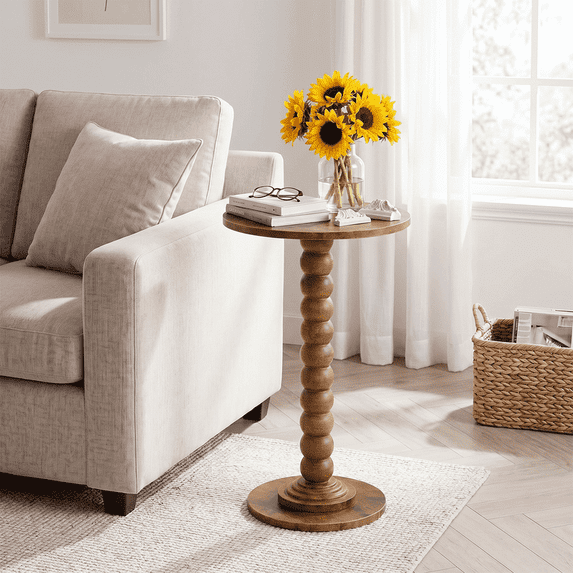 Aidoly Compact Round Side Table for Tight Spaces, Accent End Table with Real Wood Leg, Drink Stand & Nightstand for Living Room, Bedroom, Office