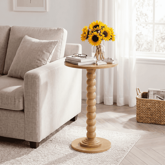 Aidoly Compact Round Side Table for Tight Spaces, Accent End Table with Real Wood Leg, Drink Stand & Nightstand for Living Room, Bedroom, Office