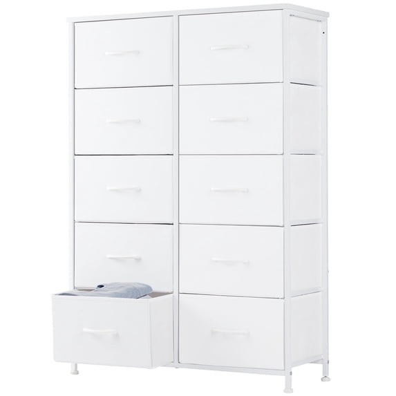 Aidoly Dresser for Bedroom, 10 Storage Drawers, Anti-Tip Tall Fabric Closet Chests Organizer Tower Furniture with Wooden Top Metal Frame for Living Room, Hallway, Entryway