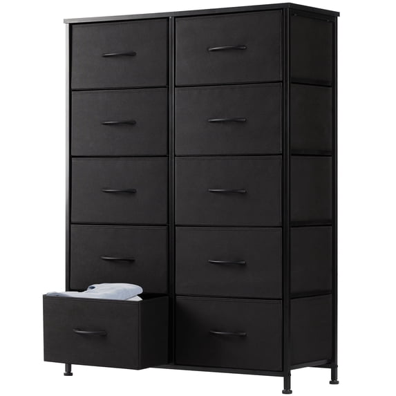Aidoly Dresser for Bedroom, 10 Storage Drawers, Anti-Tip Tall Fabric Closet Chests Organizer Tower Furniture with Wooden Top Metal Frame for Living Room, Hallway, Entryway
