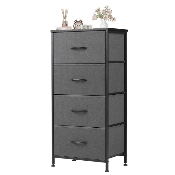 Aidoly Dresser, 4 Storage Drawers, Anti-Tip Fabric Closet Chests Organizer Tower Furniture with Wooden Top, Metal Frame