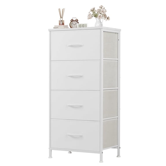 Aidoly Dresser, 4 Storage Drawers, Anti-Tip Fabric Closet Chests Organizer Tower Furniture with Wooden Top, Metal Frame