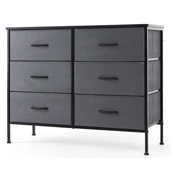 Aidoly Bedroom Dresser, Storage Drawers, Anti-Tip Wide Fabric Closet Chests Organizer Tower Furniture with Wooden Top Metal Frame for Living Room, Hallway, Entryway