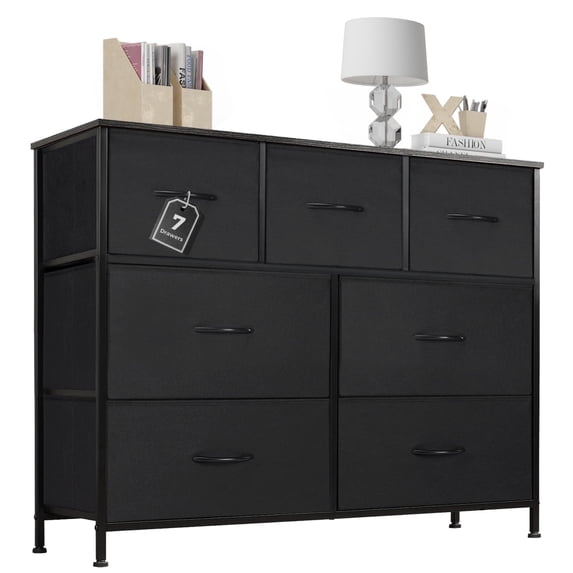 Aidoly Dresser for Bedroom, 7 Storage Drawers, Anti-Tip Wide Fabric Closet Organizer Tower Furniture, Wooden Top with Metal Frame