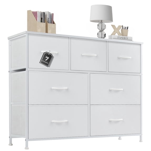 Aidoly Dresser for Bedroom, 7 Storage Drawers, Anti-Tip Wide Fabric Closet Organizer Tower Furniture, Wooden Top with Metal Frame
