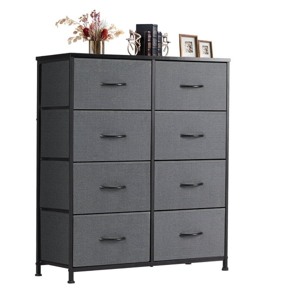 Aidoly Dresser for Bedroom, 8 Storage Drawers, Anti-Tip Fabric Closet Chests Organizer Tower Furniture with Wooden Top Metal Frame for Clothes, Living Room, Hallway, Entryway