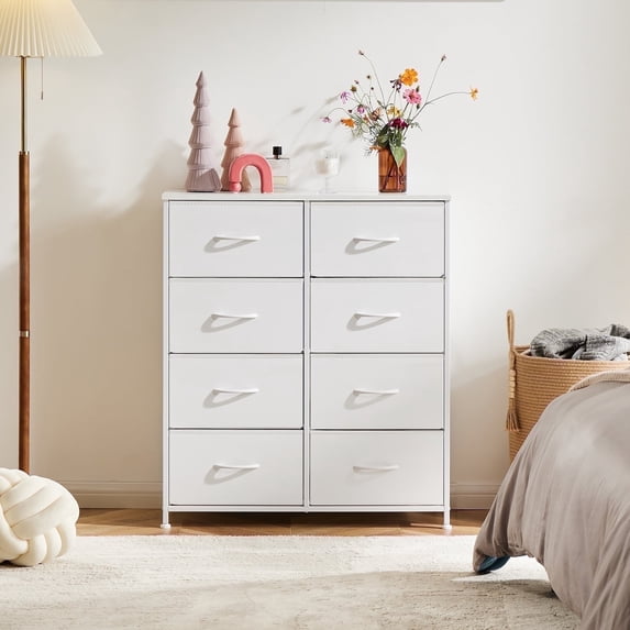 Aidoly Dresser for Bedroom, 8 Storage Drawers, Anti-Tip Fabric Closet Chests Organizer Tower Furniture with Wooden Top Metal Frame for Clothes, Living Room, Hallway, Entryway