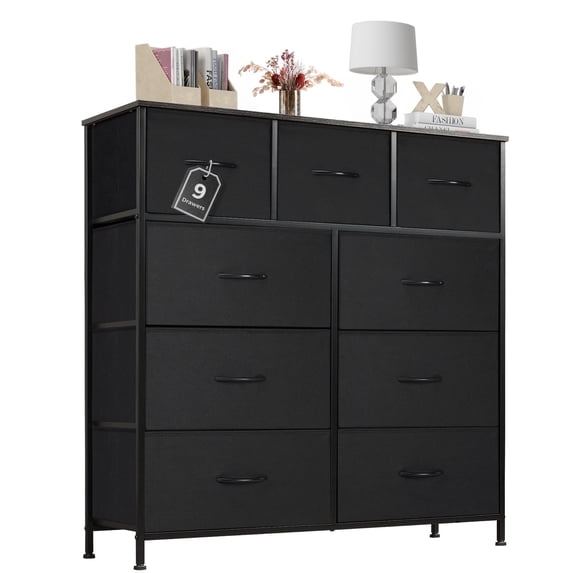 Aidoly 9-Drawer Dresser with Wooden Top, Adjustable Feet, Sturdy Metal Frame Dressers for Bedroom, Living Room