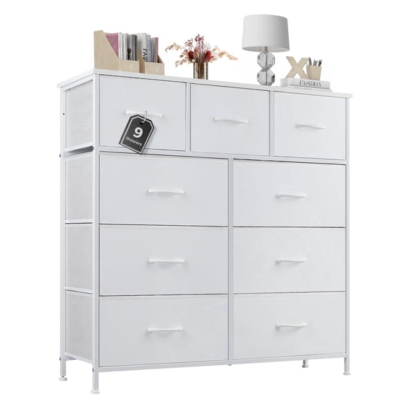 Aidoly 9-Drawer Dresser with Wooden Top, Adjustable Feet, Sturdy Metal Frame Dressers for Bedroom, Living Room