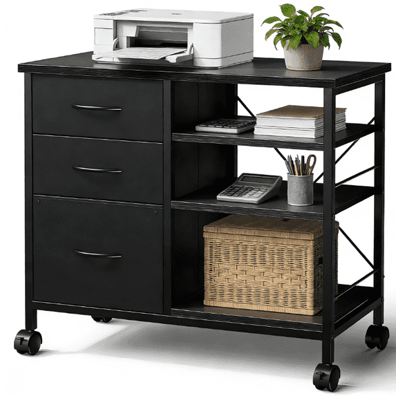 Aidoly Mobile Workstation with Storage Drawers - Locking Rolling Cart for Printer, Office Equipment & Supplies