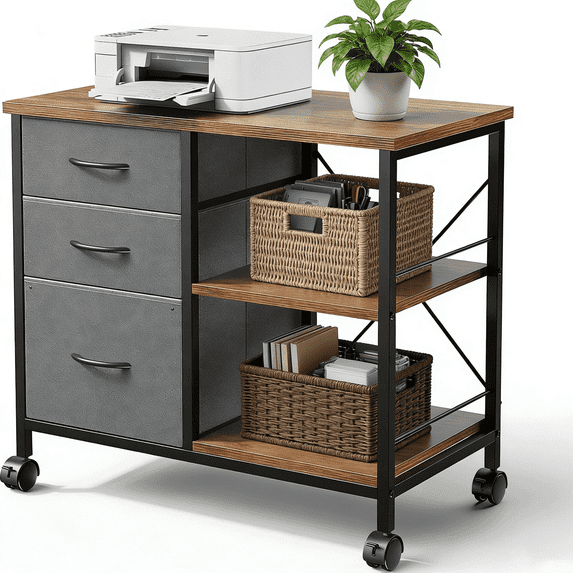 Aidoly Mobile Workstation with Storage Drawers - Locking Rolling Cart for Printer, Office Equipment & Supplies