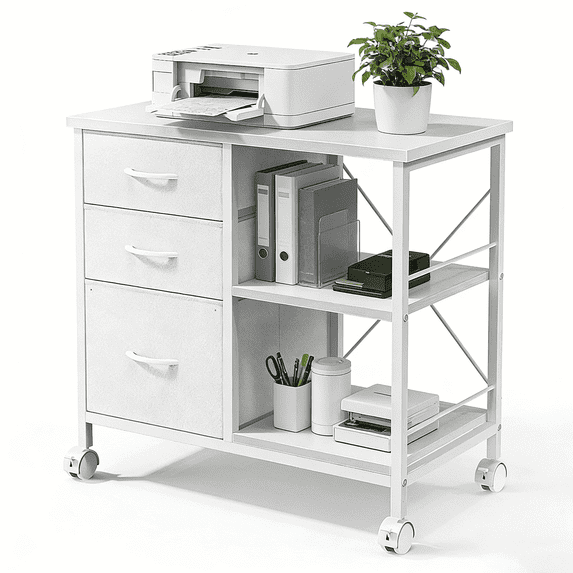 Aidoly Mobile Workstation with Storage Drawers - Locking Rolling Cart for Printer, Office Equipment & Supplies