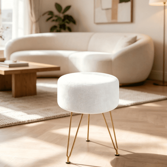Aidoly Round Storage Vanity Stool Ottoman, 350LB Heavy-Duty Support, 4cm Plush Seat with Soft Wipe-Clean Velvet, Footrest Chair for Bedroom, Living Room, or Dressing Table