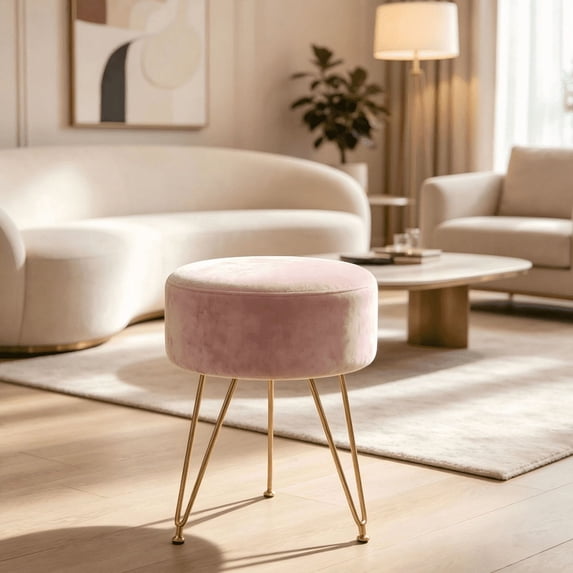 Aidoly Round Storage Vanity Stool Ottoman, 350LB Heavy-Duty Support, 4cm Plush Seat with Soft Wipe-Clean Velvet, Footrest Chair for Bedroom, Living Room, or Dressing Table