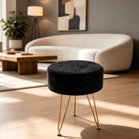 Aidoly Round Storage Vanity Stool Ottoman, 350LB Heavy-Duty Support, 4cm Plush Seat with Soft Wipe-Clean Velvet, Footrest Chair for Bedroom, Living Room, or Dressing Table