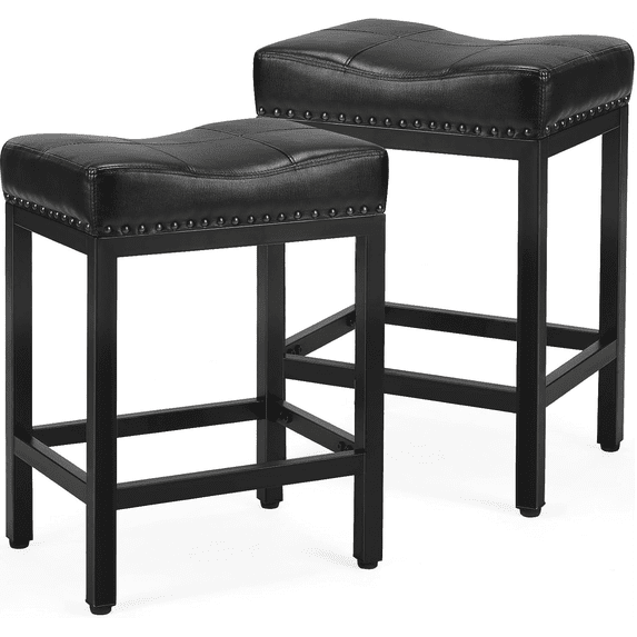 Aidoly Set of 2, 24 Inch Counter Stools - Ergonomic Saddle Seat with Metal Frame & Footrest for Kitchen Island, Living Room