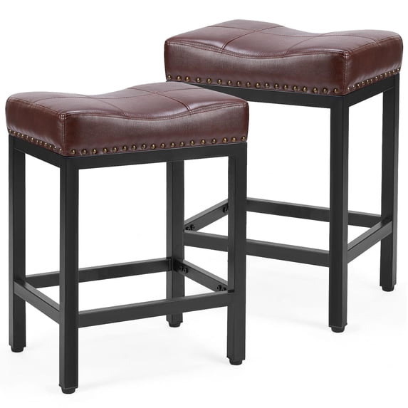 Aidoly Set of 2, 24 Inch Counter Stools - Ergonomic Saddle Seat with Metal Frame & Footrest for Kitchen Island, Living Room
