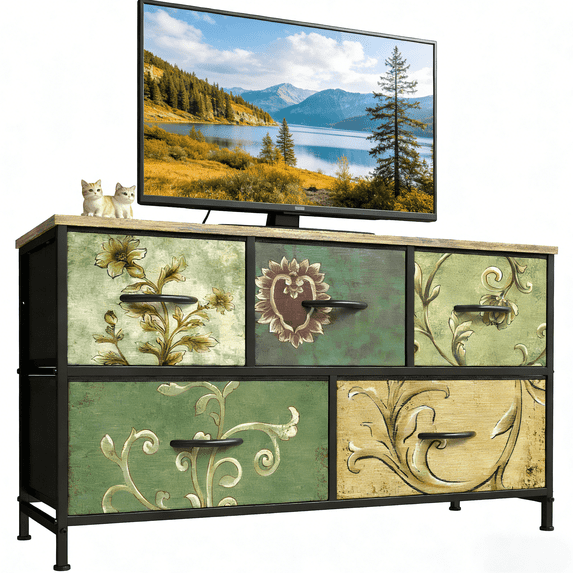 Aidoly Drawer Dresser with Wooden Top, Adjustable Feet, Sturdy Metal Frame Dressers for Bedroom, Living Room