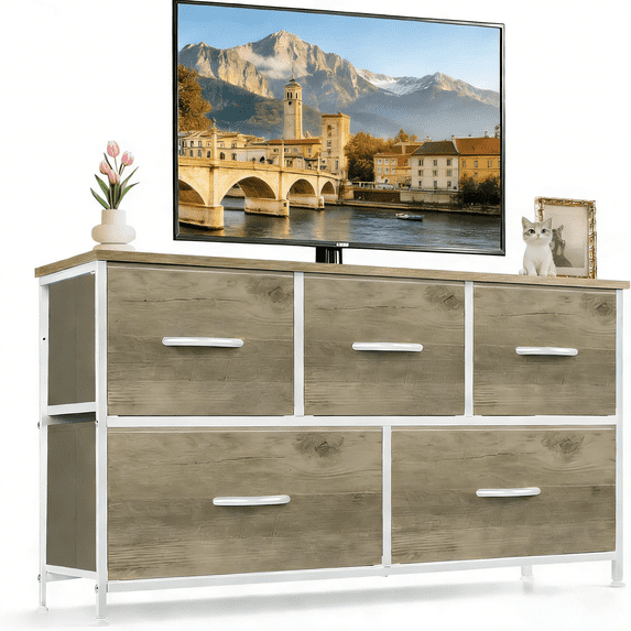 Aidoly Drawer Dresser with Wooden Top, Adjustable Feet, Sturdy Metal Frame Dressers for Bedroom, Living Room