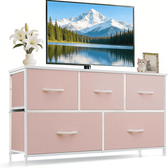 Aidoly Drawer Dresser with Wooden Top, Adjustable Feet, Sturdy Metal Frame Dressers for Bedroom, Living Room