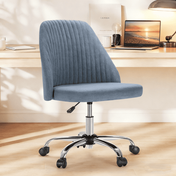 Armless Office Chair, Height Adjustable Swivel Desk Chair with Wheels, Modern Upholstered Task Seat for Home Office, Bedroom, Study and Makeup Vanity