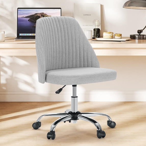 Armless Office Chair, Height Adjustable Swivel Desk Chair with Wheels, Modern Upholstered Task Seat for Home Office, Bedroom, Study and Makeup Vanity