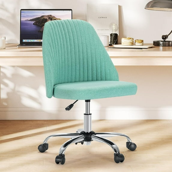 Armless Office Chair, Height Adjustable Swivel Desk Chair with Wheels, Modern Upholstered Task Seat for Home Office, Bedroom, Study and Makeup Vanity