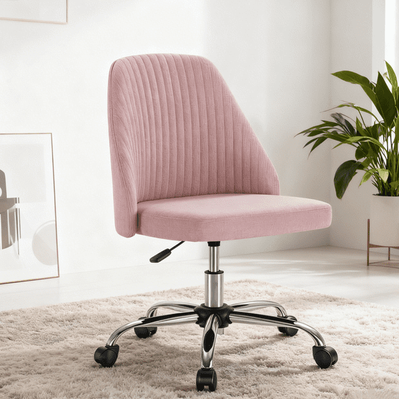 Armless Office Chair, Height Adjustable Swivel Desk Chair with Wheels, Modern Upholstered Task Seat for Home Office, Bedroom, Study and Makeup Vanity