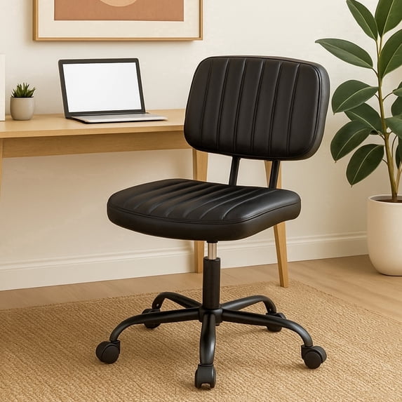 Armless Office Desk Chair, PU Leather Ergonomic Task Chair with Low Back Lumbar Support, Height Adjustable Swivel Computer Chair for Home Office